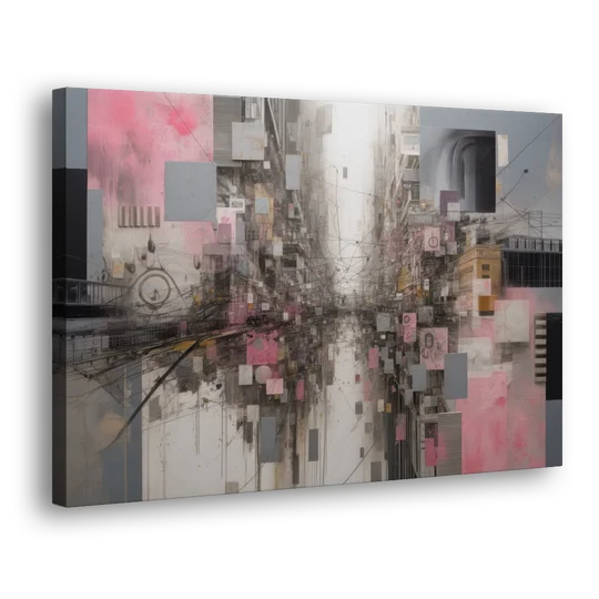 Urban Chaos Pink and Grey Abstract - Canvas Wall Art - Side