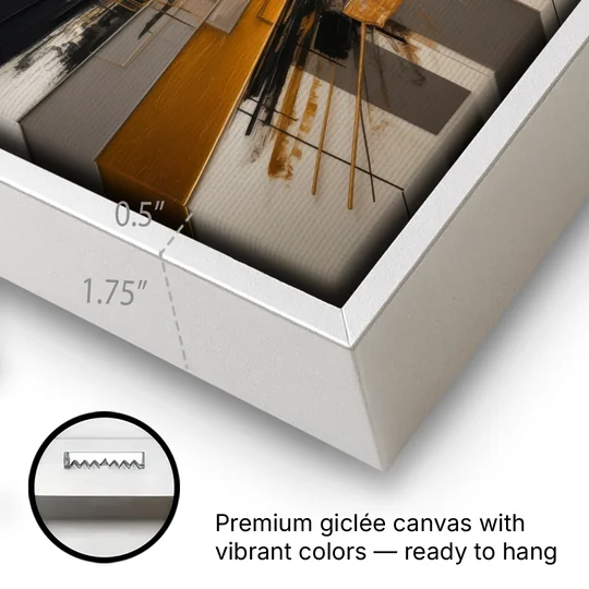 Urban Elegance in Black and Gold Abstract - White Framed Canvas Wall Art - Gallery Wrap Corner