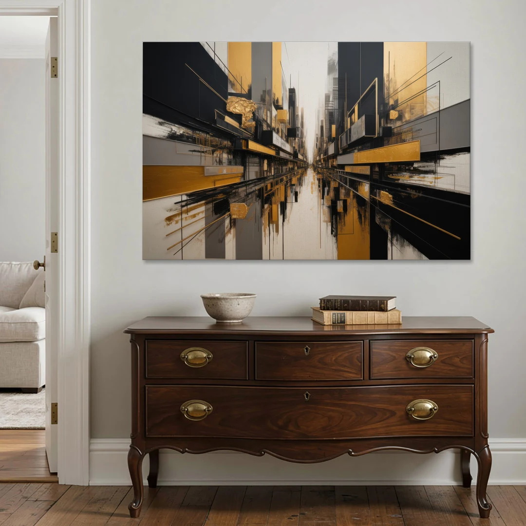 Urban Elegance in Black and Gold Abstract - Canvas Wall Art - Coffee Table - 60x40