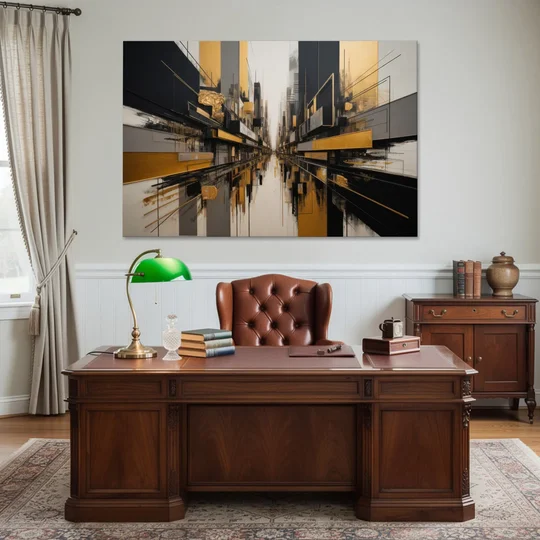 Urban Elegance in Black and Gold Abstract - Canvas Wall Art - Office - 60x40