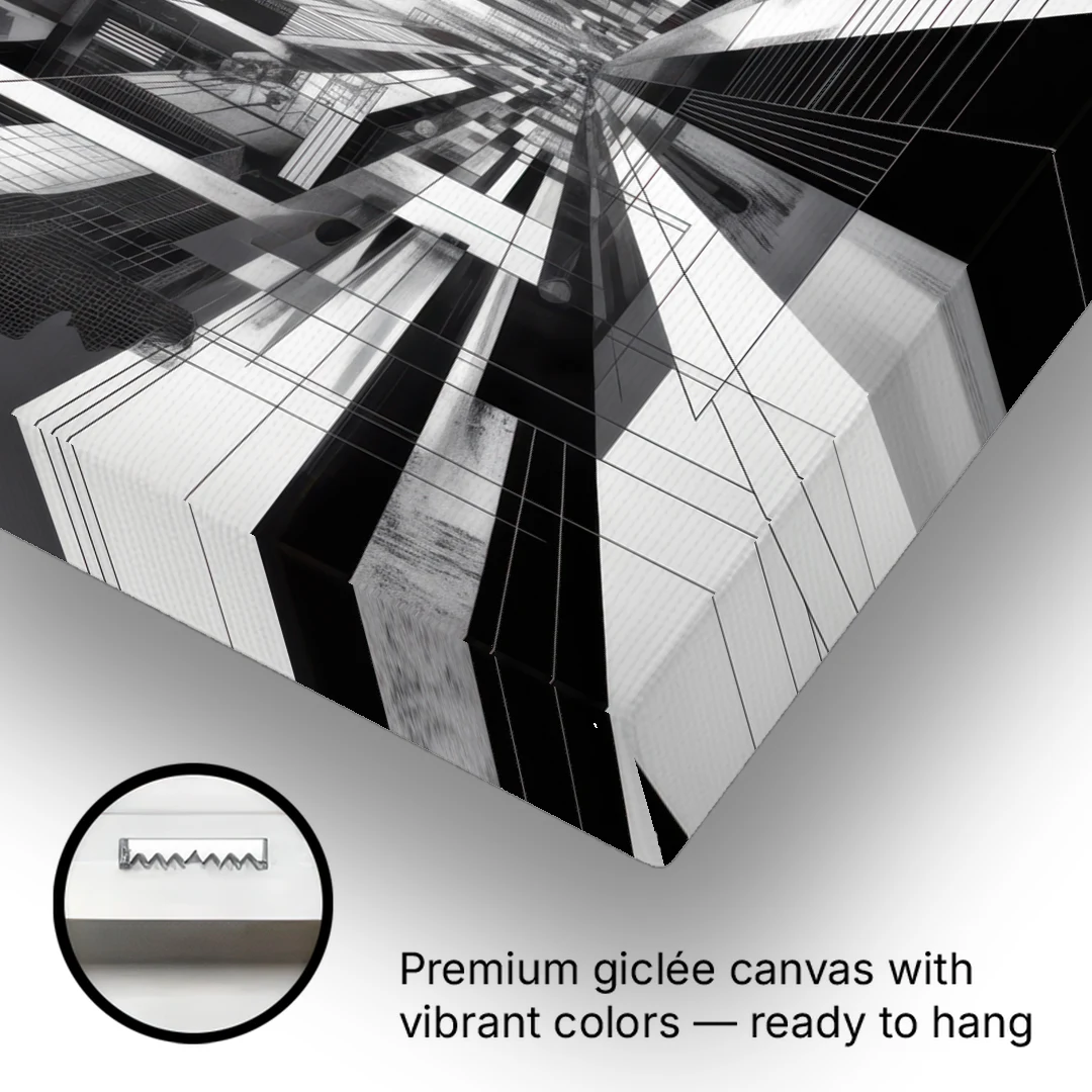 Urban Energy Black and White Abstract - Canvas Wall Art - Gallery Wrap Corner