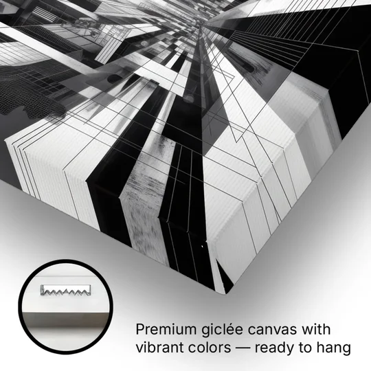 Urban Energy Black and White Abstract - Canvas Wall Art - Gallery Wrap Corner