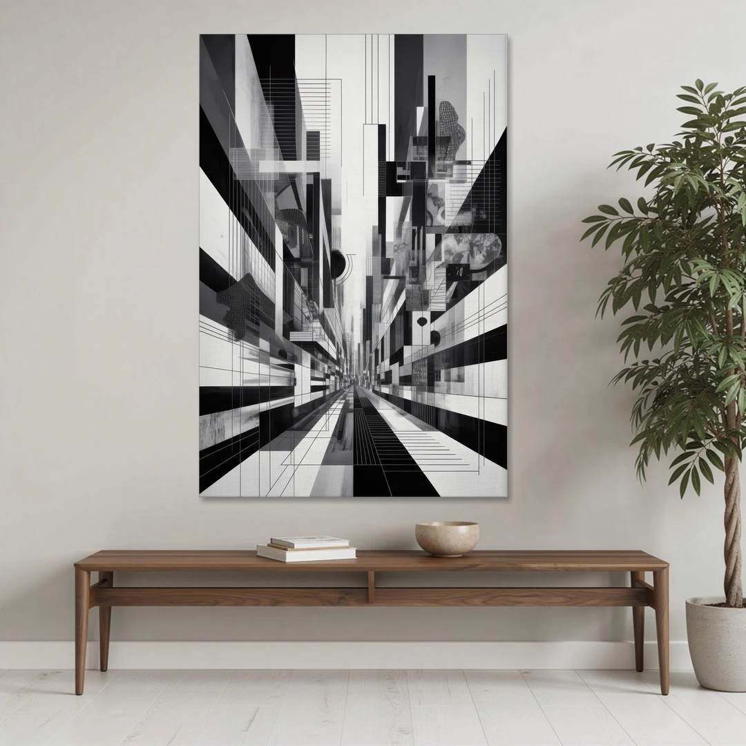 Urban Energy Black and White Abstract - Canvas Wall Art - Coffee Table - 40x60