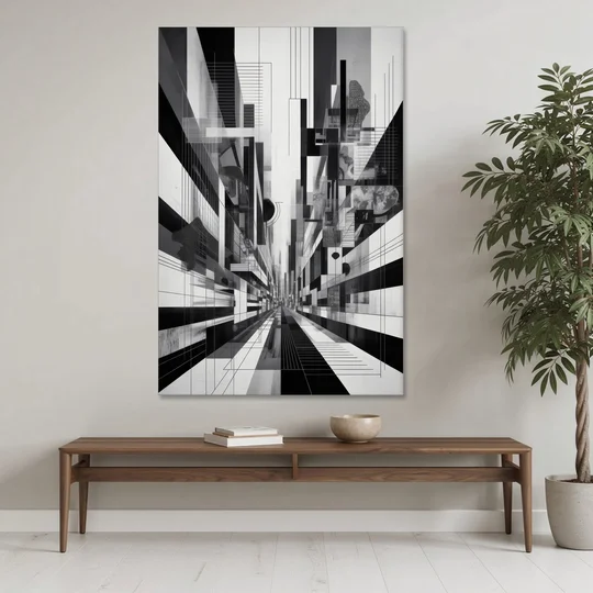 Urban Energy Black and White Abstract - Canvas Wall Art - Coffee Table - 40x60
