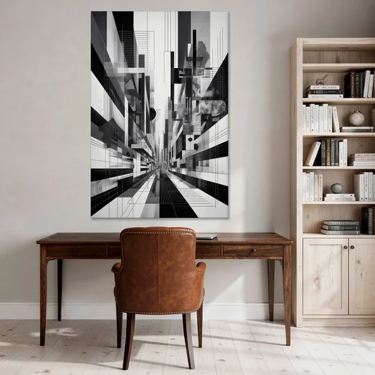 Urban Energy Black and White Abstract - Canvas Wall Art - Office - 40x60