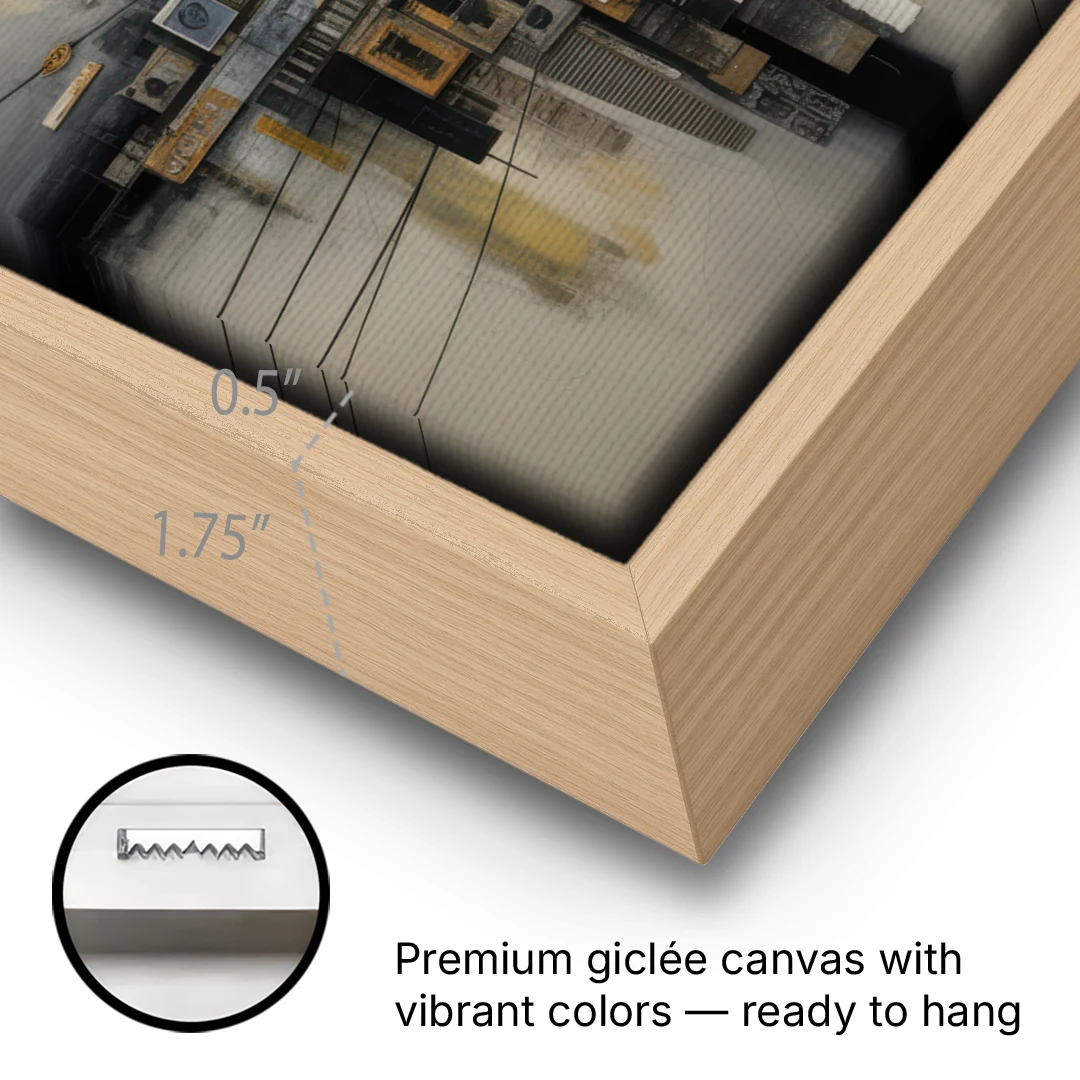 Urban Layers Grey Abstract - Oak Framed Canvas Wall Art - Gallery Wrap Corner