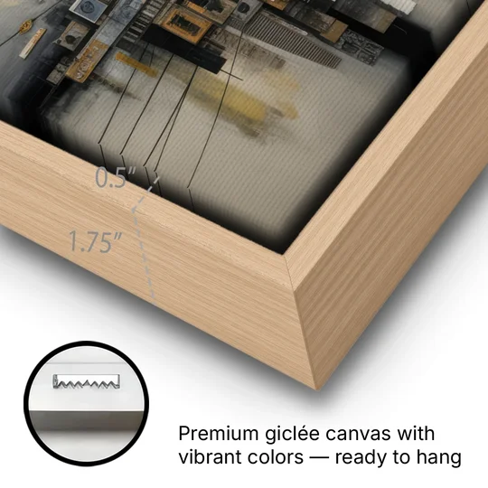 Urban Layers Grey Abstract - Oak Framed Canvas Wall Art - Gallery Wrap Corner