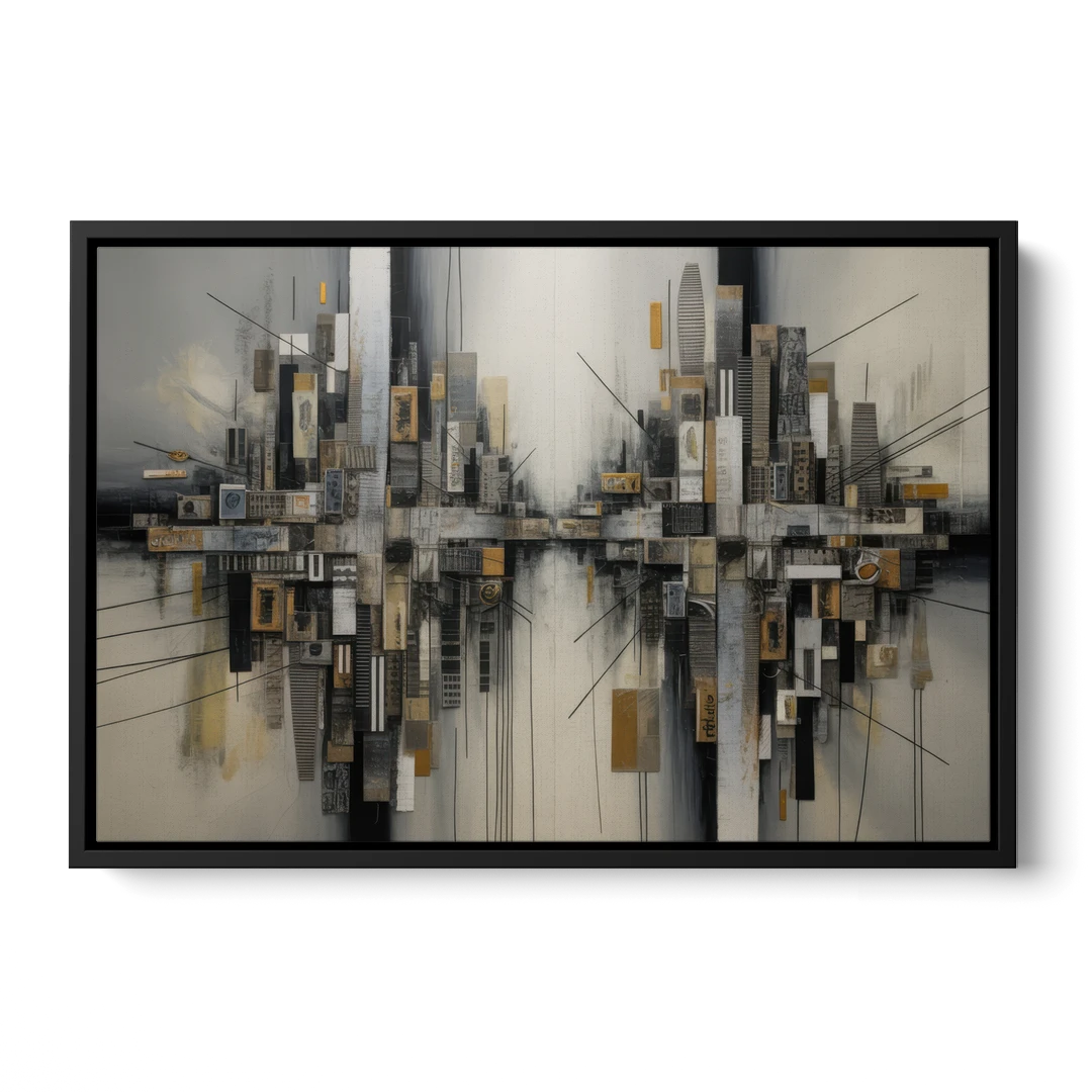 Urban Layers Grey Abstract - Black Framed Canvas Wall Art - Front