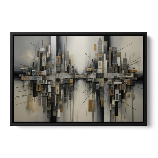 Urban Layers Grey Abstract - Black Framed Canvas Wall Art - Front