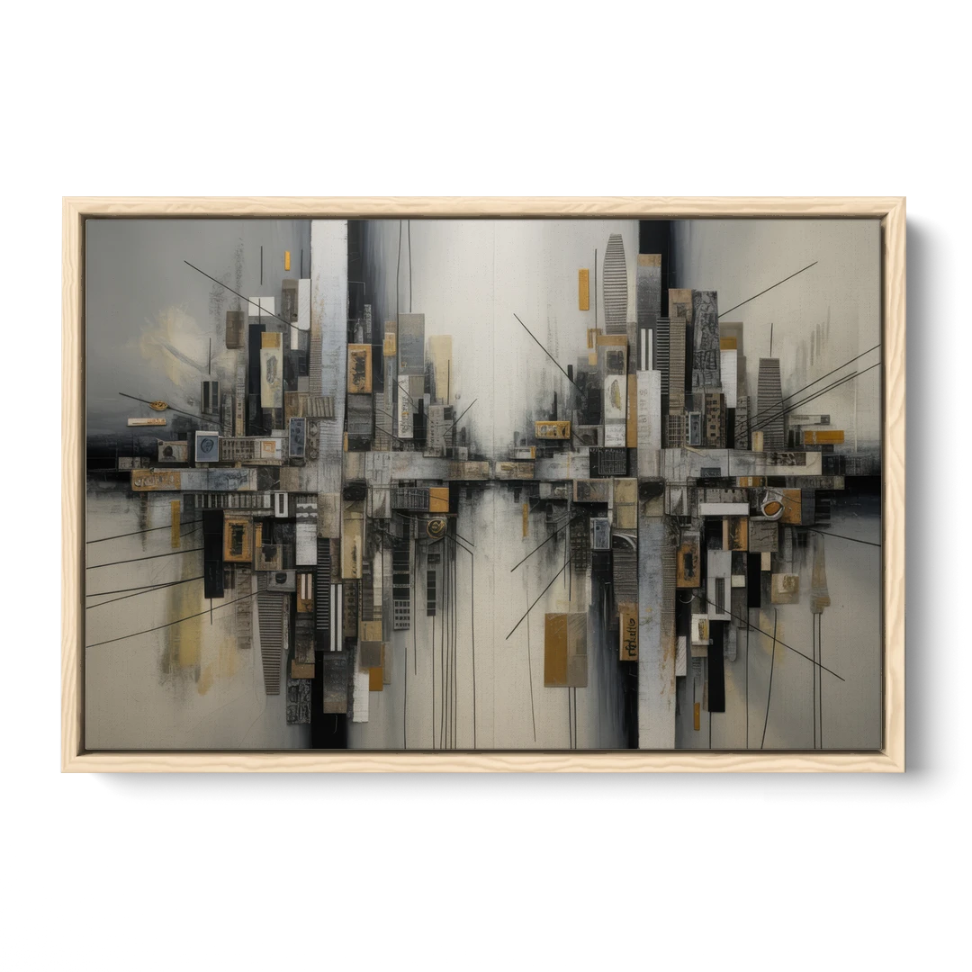 Urban Layers Grey Abstract - Oak Framed Canvas Wall Art - Front