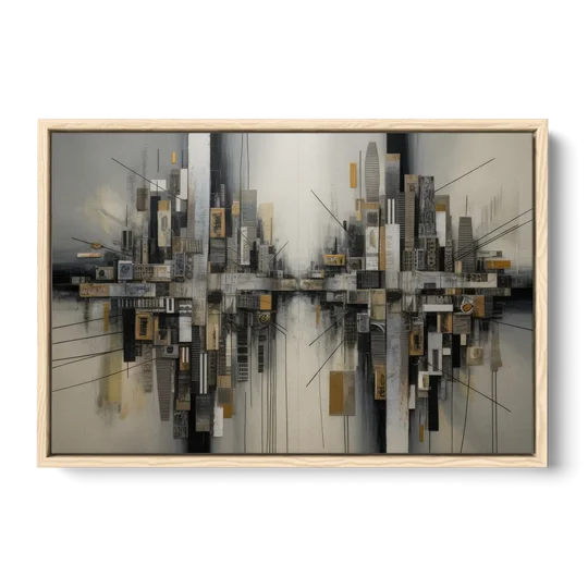 Urban Layers Grey Abstract - Oak Framed Canvas Wall Art - Front