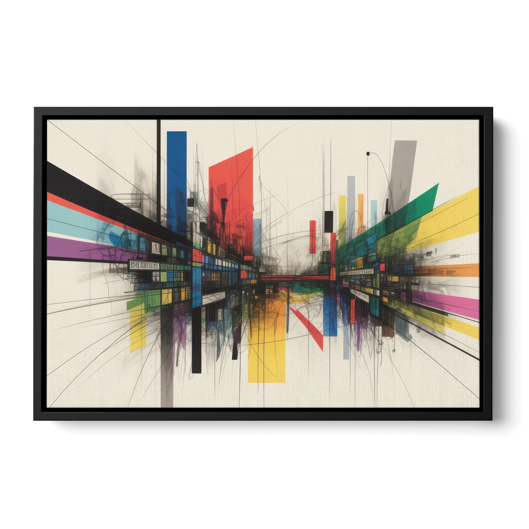 Urban Symphony Colorful Abstract - Black Framed Canvas Wall Art - Front
