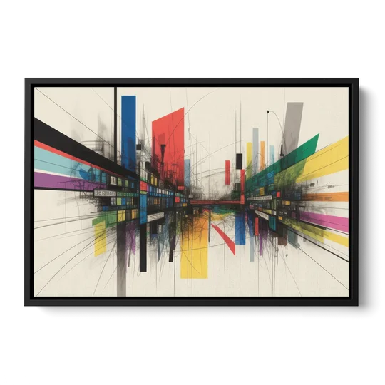Urban Symphony Colorful Abstract - Black Framed Canvas Wall Art - Front