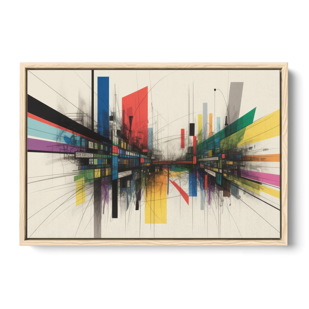 Urban Symphony Colorful Abstract - Oak Framed Canvas Wall Art - Front