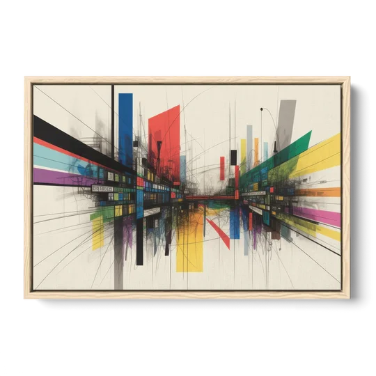 Urban Symphony Colorful Abstract - Oak Framed Canvas Wall Art - Front