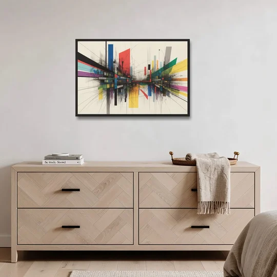 Urban Symphony Colorful Abstract - Black Framed Canvas Wall Art - Coffee Table - 36x24