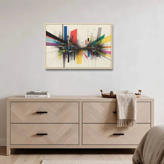 Urban Symphony Colorful Abstract - Oak Framed Canvas Wall Art - Coffee Table - 36x24