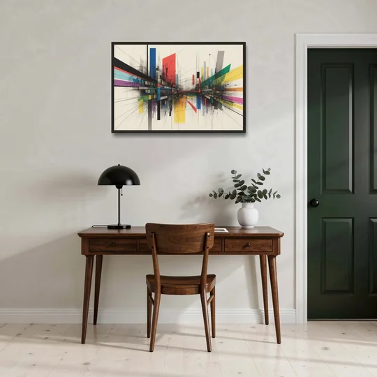 Urban Symphony Colorful Abstract - Black Framed Canvas Wall Art - Office - 36x24