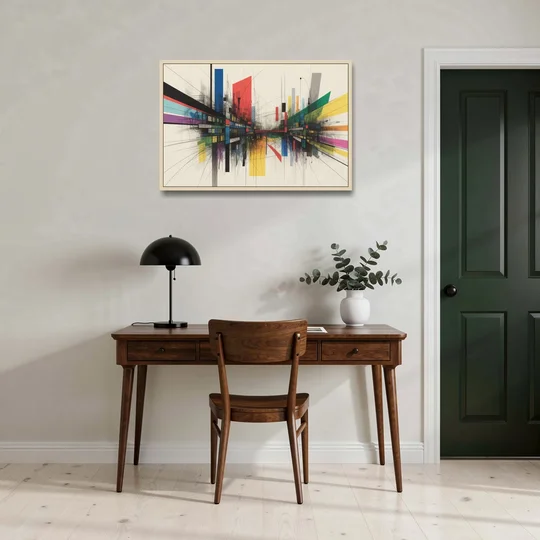 Urban Symphony Colorful Abstract - Oak Framed Canvas Wall Art - Office - 36x24