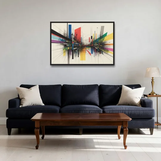 Urban Symphony Colorful Abstract - Black Framed Canvas Wall Art - Sofa - 36x24