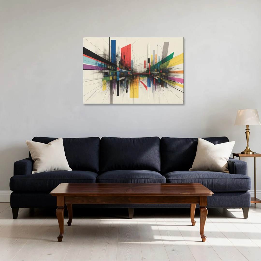 Urban Symphony Colorful Abstract - Canvas Wall Art - Sofa - 36x24