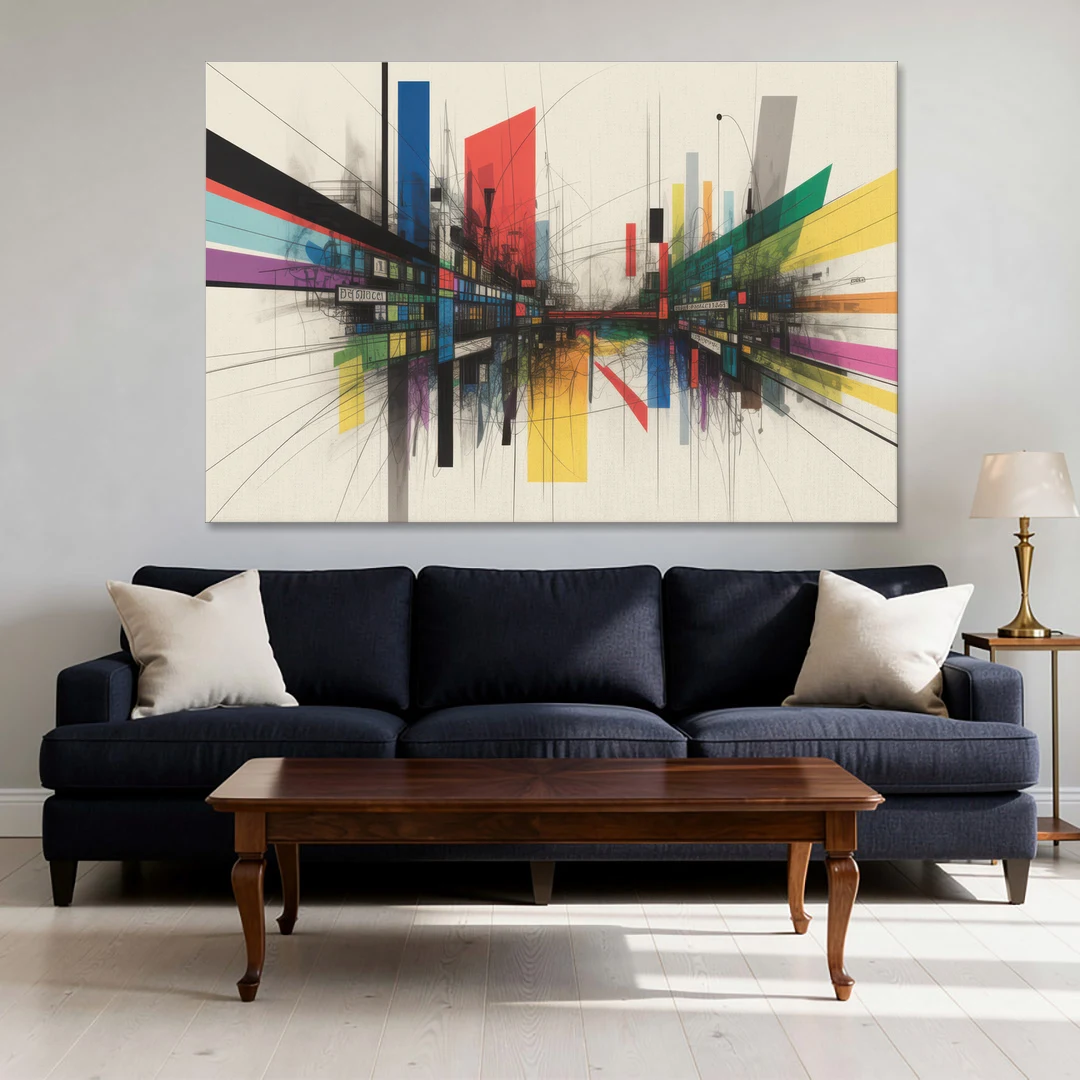 Urban Symphony Colorful Abstract - Canvas Wall Art - Sofa - 60x40