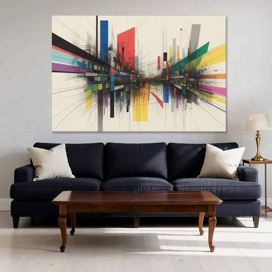 Urban Symphony Colorful Abstract - Canvas Wall Art - Sofa - 60x40
