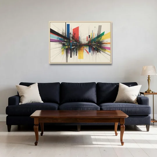 Urban Symphony Colorful Abstract - Oak Framed Canvas Wall Art - Sofa - 36x24