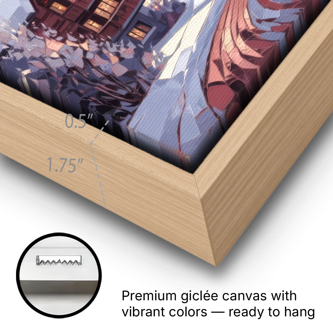 Vail Alpine Village - Oak Framed Canvas Wall Art - Gallery Wrap Corner