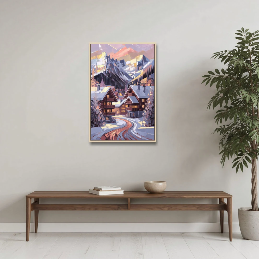 Vail Alpine Village - Oak Framed Canvas Wall Art - Coffee Table - 24x36