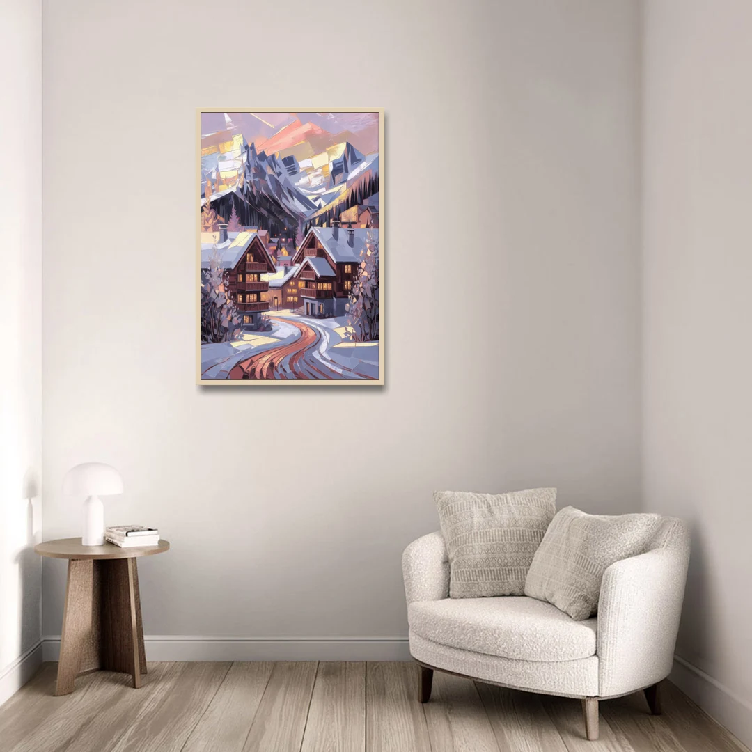 Vail Alpine Village - Oak Framed Canvas Wall Art - Sofa - 24x36