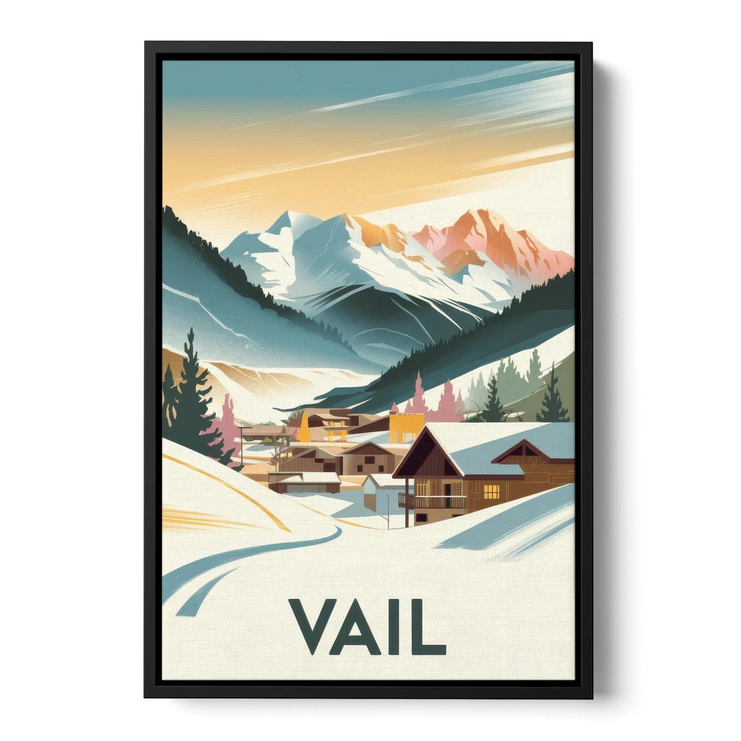 Vail Colorado Charm - Black Framed Canvas Wall Art - Front