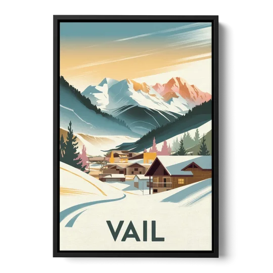 Vail Colorado Charm - Black Framed Canvas Wall Art - Front
