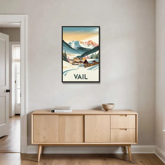 Vail Colorado Charm - Black Framed Canvas Wall Art - Coffee Table - 24x36