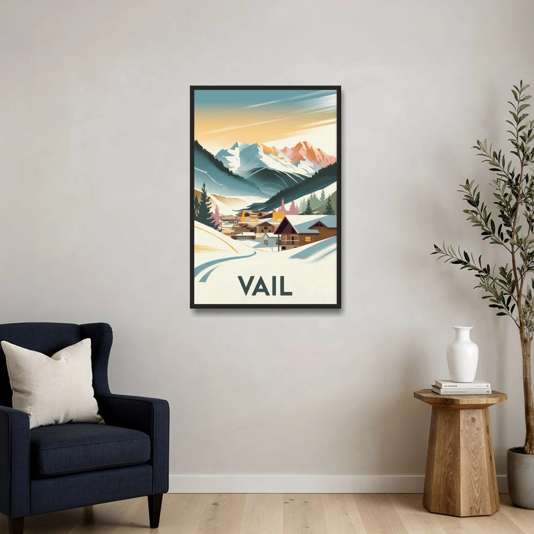 Vail Colorado Charm - Black Framed Canvas Wall Art - Sofa - 24x36