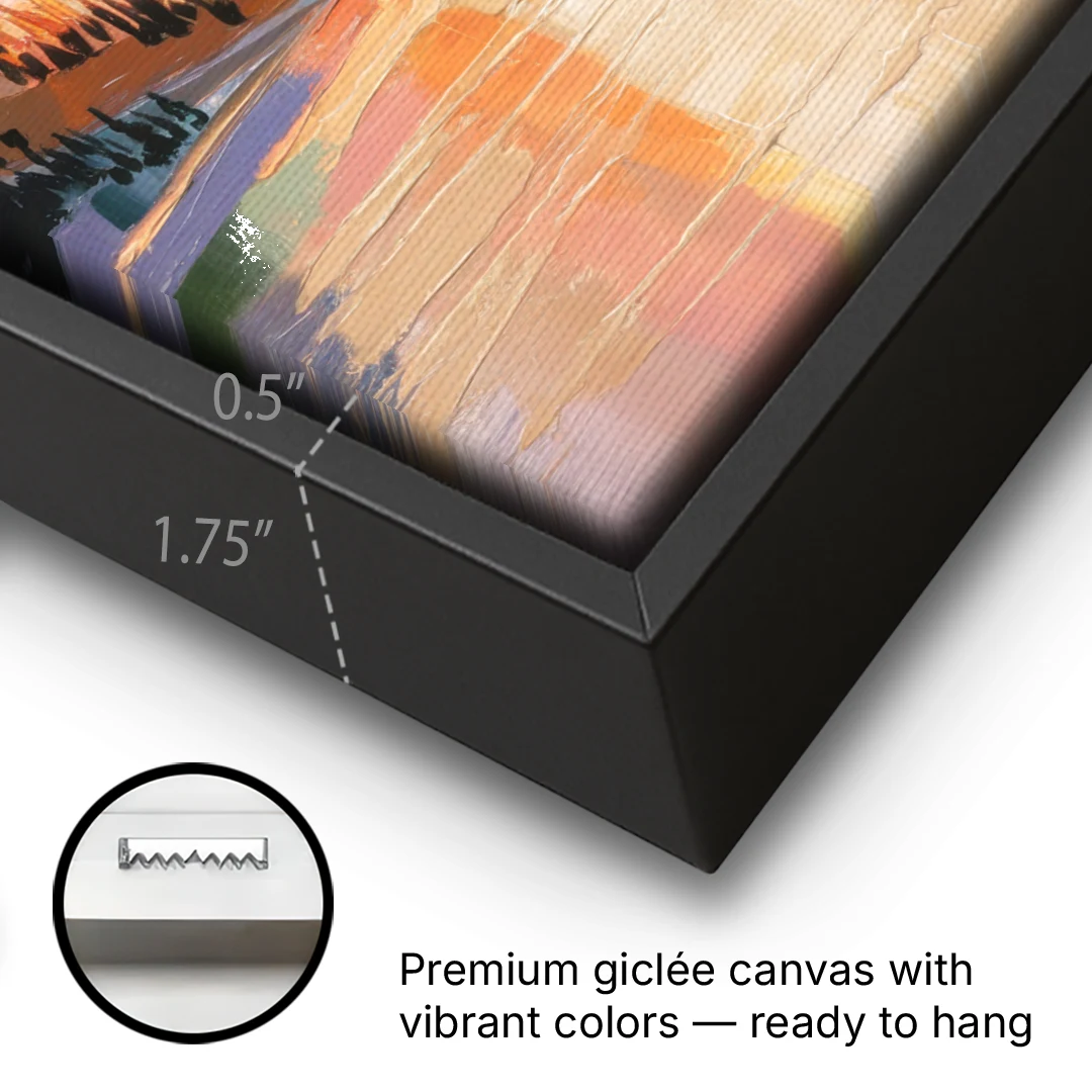 Vail Mountain Sunrise - Black Framed Canvas Wall Art - Gallery Wrap Corner