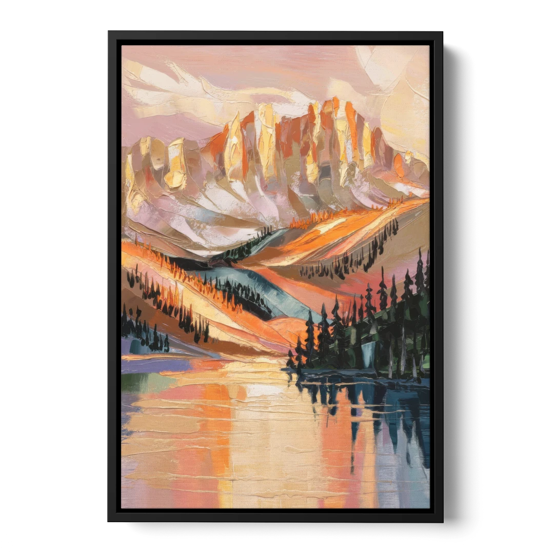 Vail Mountain Sunrise - Black Framed Canvas Wall Art - Front