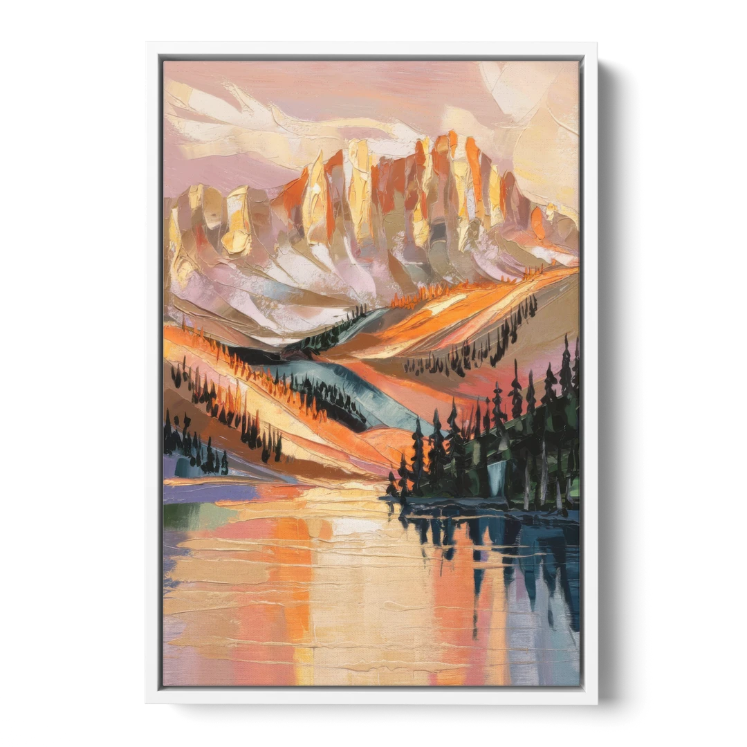 Vail Mountain Sunrise - White Framed Canvas Wall Art - Front