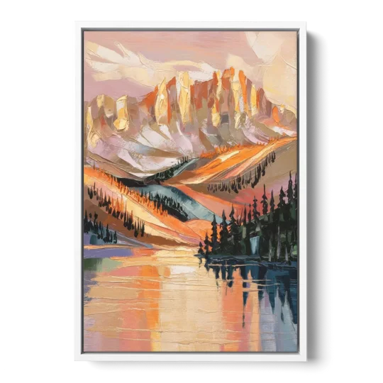 Vail Mountain Sunrise - White Framed Canvas Wall Art - Front