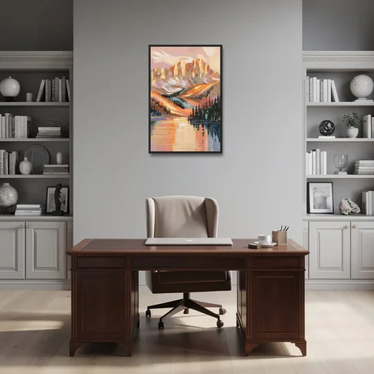 Vail Mountain Sunrise - Black Framed Canvas Wall Art - Office - 24x36