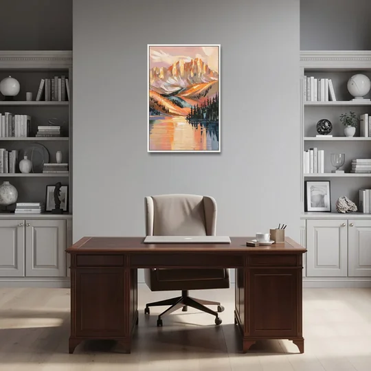 Vail Mountain Sunrise - White Framed Canvas Wall Art - Office - 24x36