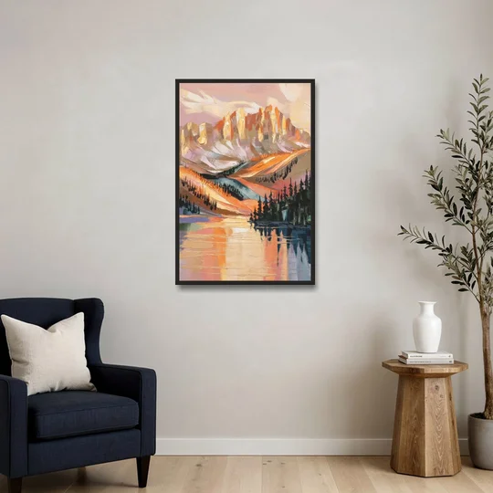 Vail Mountain Sunrise - Black Framed Canvas Wall Art - Sofa - 24x36