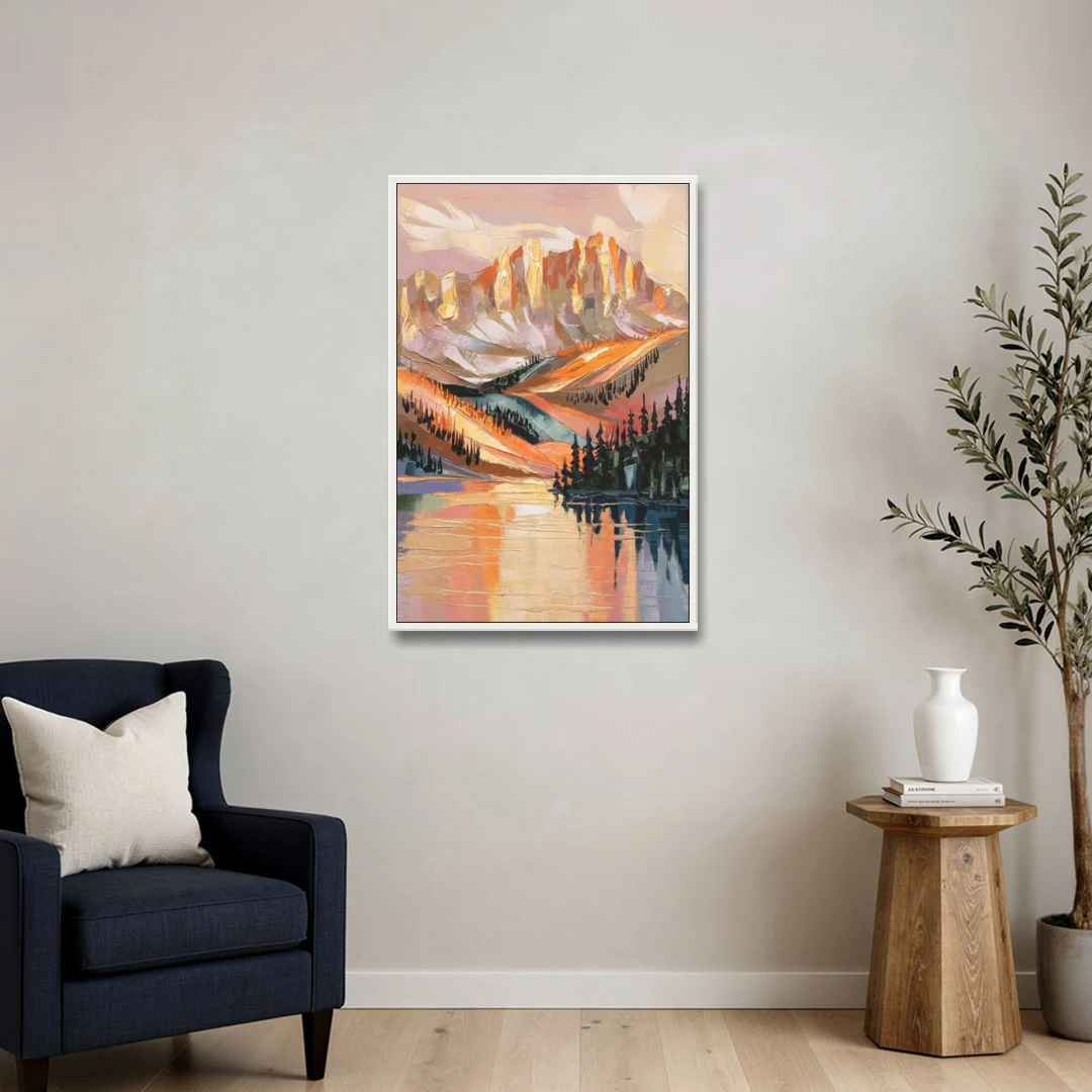 Vail Mountain Sunrise - White Framed Canvas Wall Art - Sofa - 24x36
