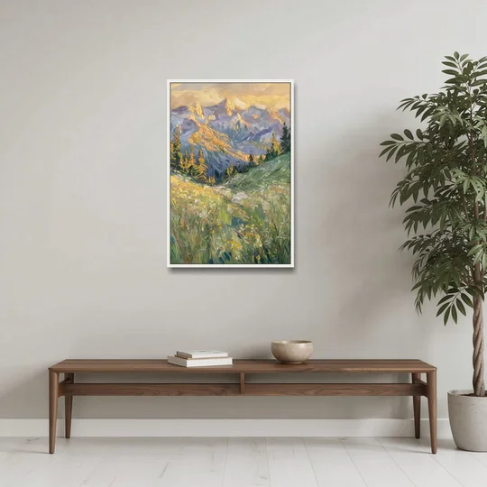 Vail Rocky Mountain View - White Framed Canvas Wall Art - Coffee Table - 24x36