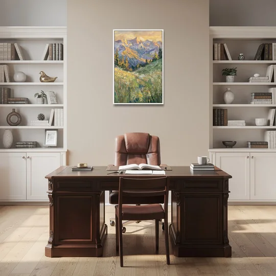 Vail Rocky Mountain View - White Framed Canvas Wall Art - Office - 24x36
