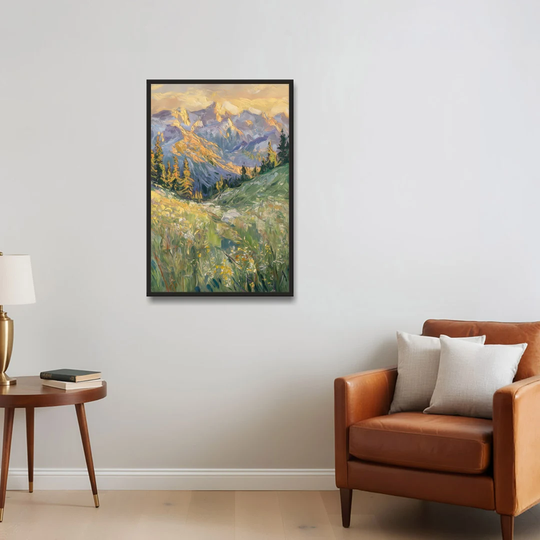 Vail Rocky Mountain View - Black Framed Canvas Wall Art - Sofa - 24x36