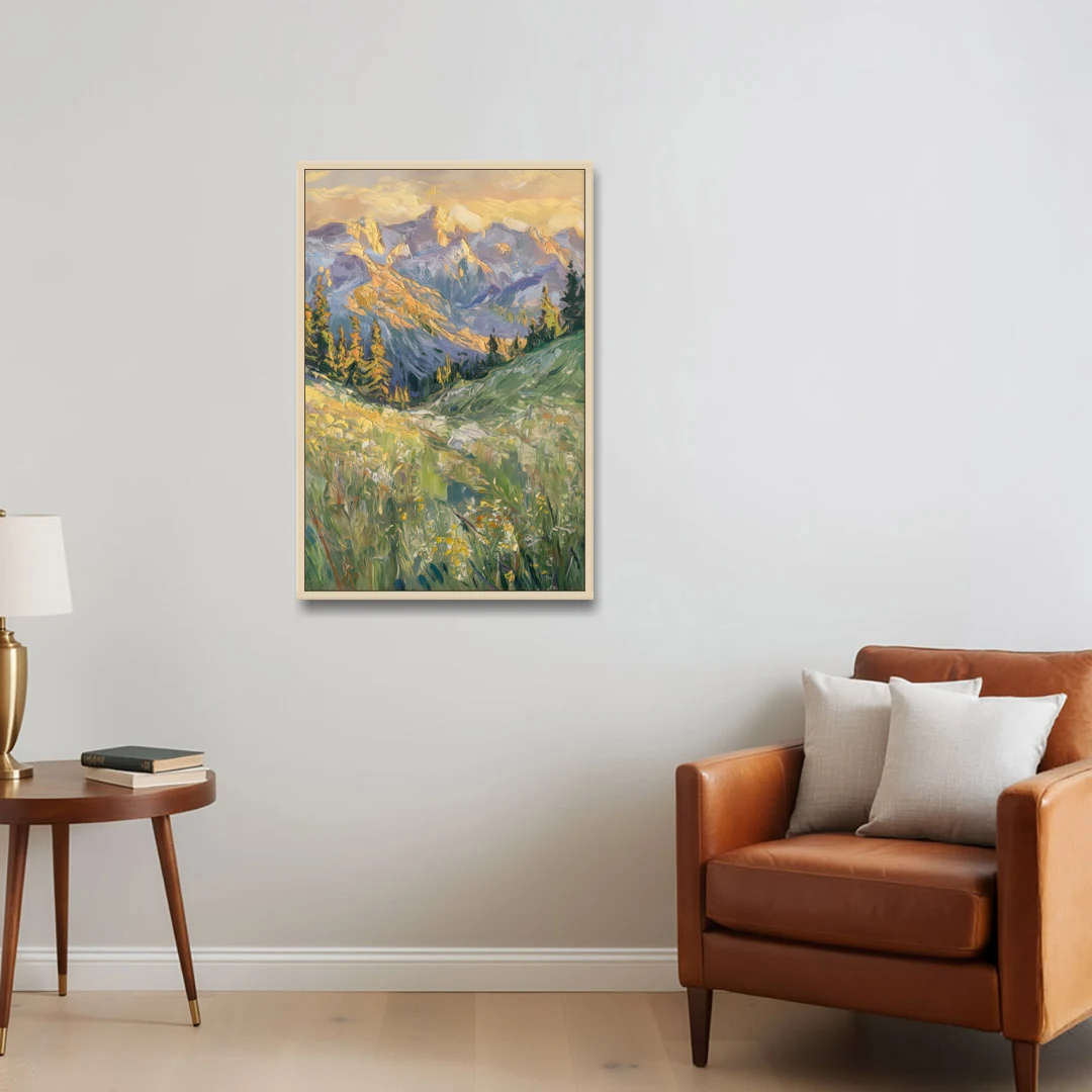 Vail Rocky Mountain View - Oak Framed Canvas Wall Art - Sofa - 24x36