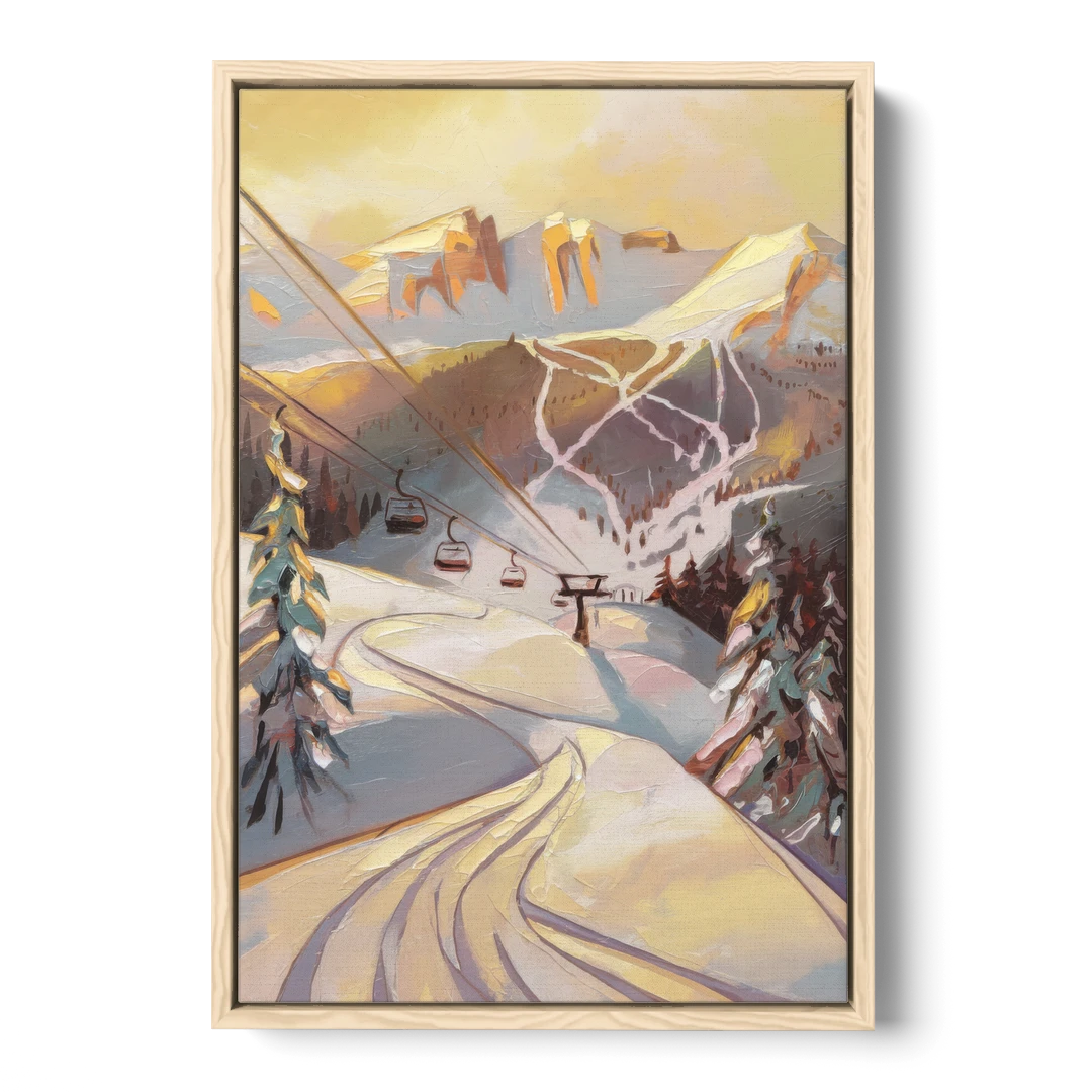 Vail Ski Slopes - Oak Framed Canvas Wall Art - Front