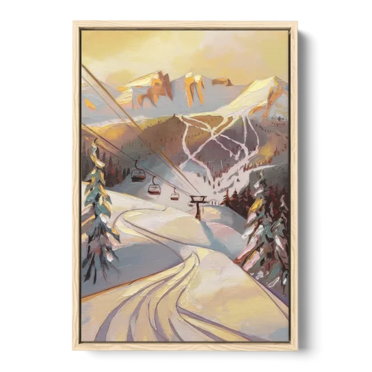 Vail Ski Slopes - Oak Framed Canvas Wall Art - Front