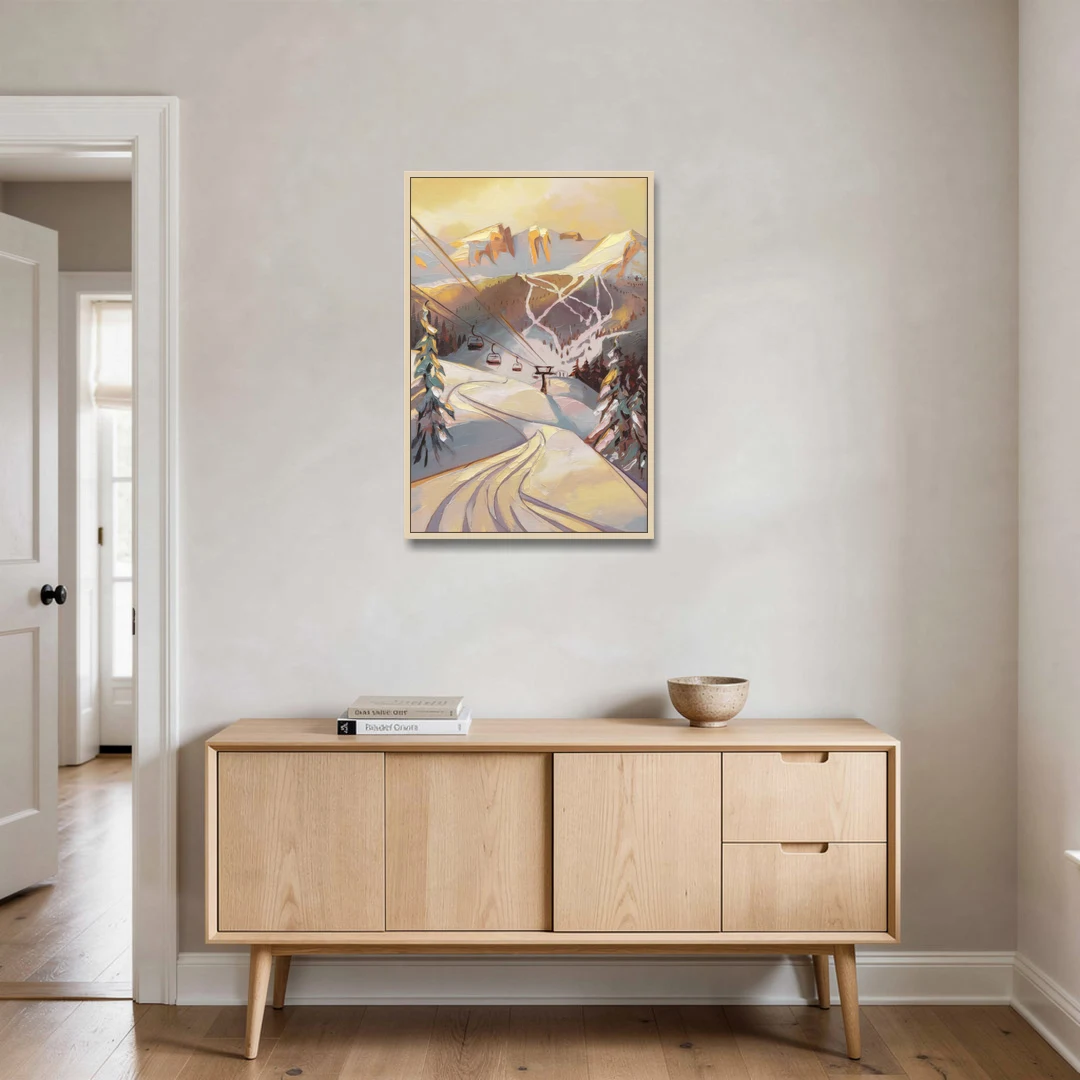 Vail Ski Slopes - Oak Framed Canvas Wall Art - Coffee Table - 24x36